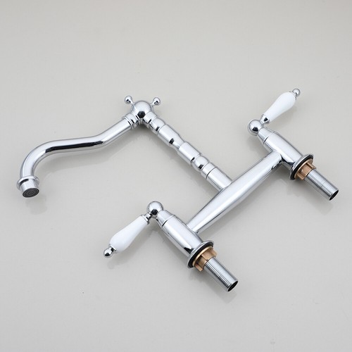 Chrome 3pcs 2 Knob Deck Mount Spout Faucet Bathroom Bathtub Basin Sink Mixer Tap - Picture 11 of 12