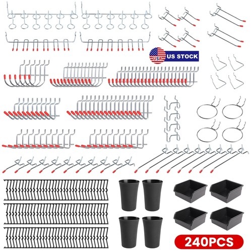 240Pcs Pegboard Hooks Assortment Tool Garage Pegboard Accessories Tools Portable - Picture 2 of 10