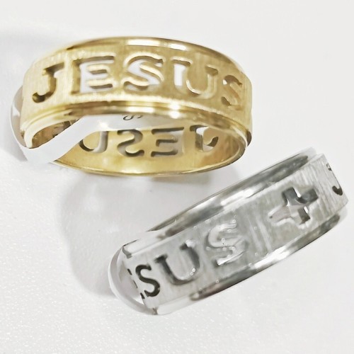 Venta al por mayor 36 piezas 8 mm corte hueco cruz de Jesús anillo de oración anillos de acero inoxidable - Imagen 5 de 6