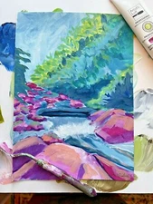 Impressionist Painting Mountain River Colorful Modern Art Original Gallery Wall