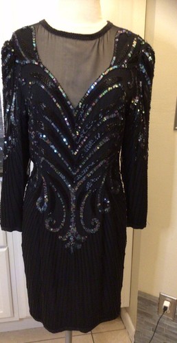 Vintage A. J. Bari schwarz Seide Pailletten, Shear Mesh, Gatsby, Kostüm, Kleid, Größe 10, - Bild 11 von 11