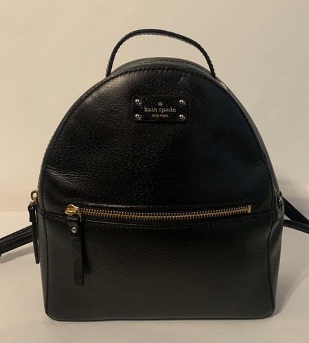Kate Spade schwarzer Lederrucksack mit goldener Hardware VVGUC