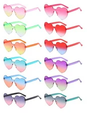12 Pack Heart Shaped Sunglasses Rimless Bachelorette Party Sunglasses