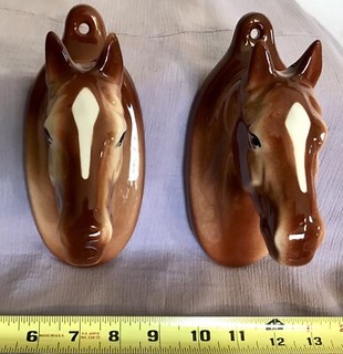 MINT Vintage 1950 Ceramic Horse Heads Wall Pocket Planter Vase Equine Equestrian