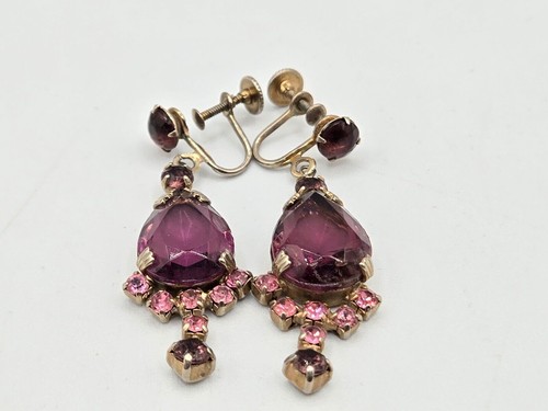 Vtg Juliana Parure Necklace Earrings Bracelet Set Purple Pink Pear Cut - Picture 23 of 23