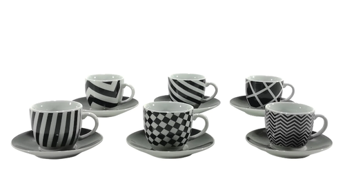 Set 6 Tazzine Caffè con Piattini in Ceramica Design Moderno Tazze - Foto 5 di 6