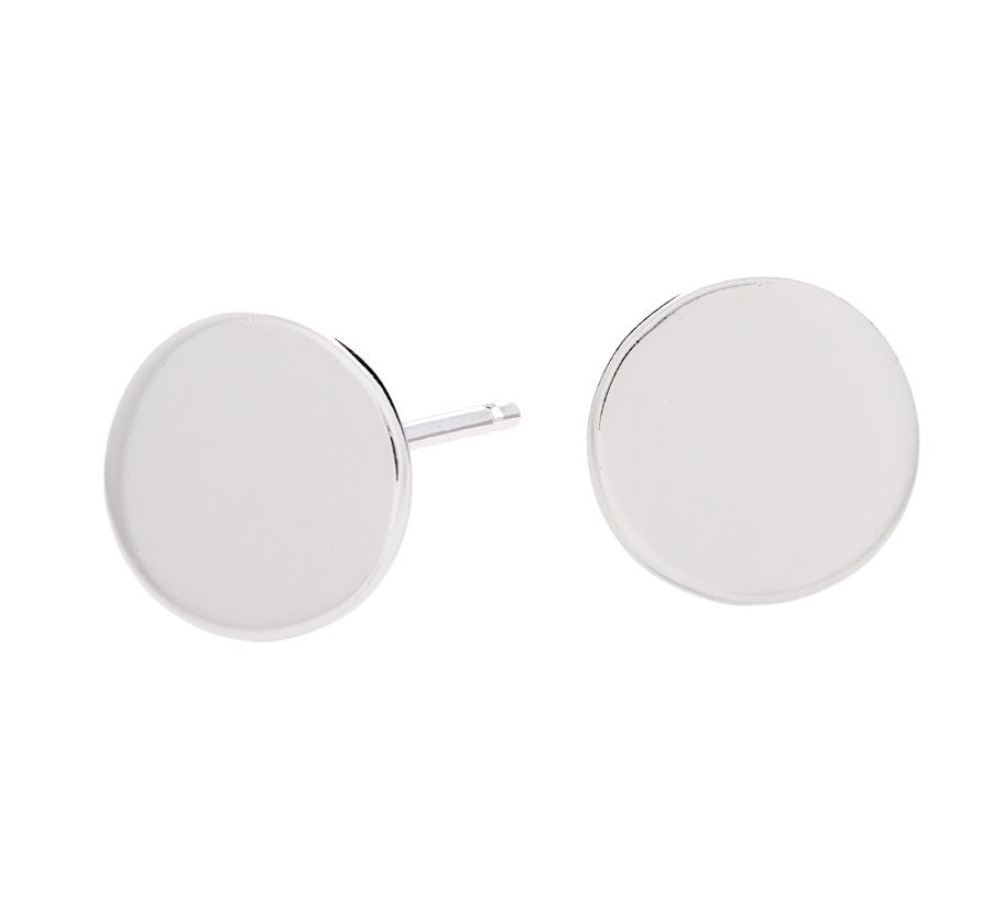 Flat Stud, Thumbtack Earrings, 925 Silver, Rhodium Plated