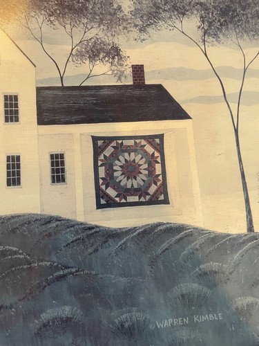 Impresión de edredón de casa de arte popular Warren Kimble 24x 22 arte enmarcado RARO - Imagen 6 de 8