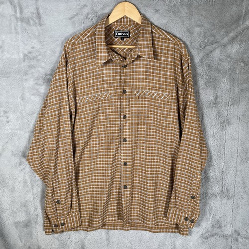 Rohan Crosscheck Mens Shirt XL Brown Check 44-46” Chest Long Sleeve
