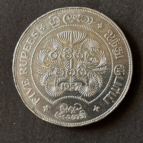 1957 - 5 RUPIEN SILBER CEYLON 2500 JAHRE BUDDHISMUS - MS+ PROOF oder PROOF LIKE!