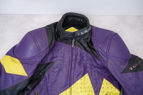 Teknic Motorsport Jacke Gr. 48 58 lila gelb Leder gepanzert Motorrad - Bild 3 von 11