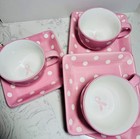 Pampered Chef Pink & White Polka Dot (3) Mug & Plate Sets Pink Ribbon 🎀