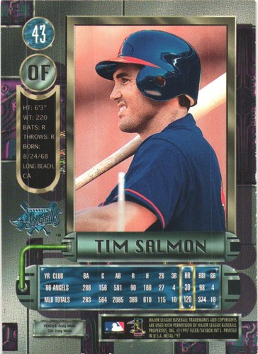 1997 Metal Universe #43 Tim Salmon Anaheim Angels - Picture 2 of 2