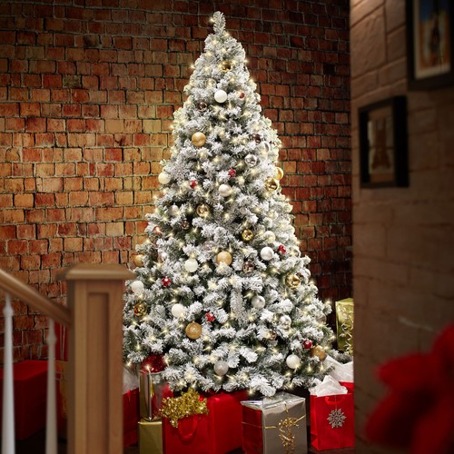 6FT Pre-Lit Snow-Flocked Pine Realistic Artificial Holiday Christmas Tree with - Picture 2 of 7