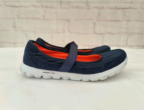 Skechers Go Walk Resalyte Mary Jane Shoes Size 4 Navy Blue White Leather Textile - Picture 9 of 15