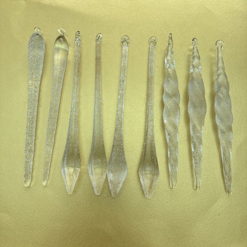9 Hand Made Crystal Frosted Glass Icicles - Christmas Decoration 14.5 cm + Loop - Picture 11 of 12