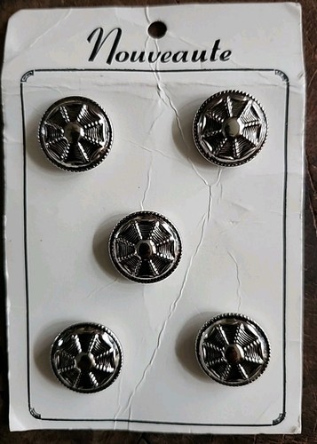 Vintage Nouveaute 5er Set silberfarbene Metall Schaftknöpfe 0,87" 22 mm