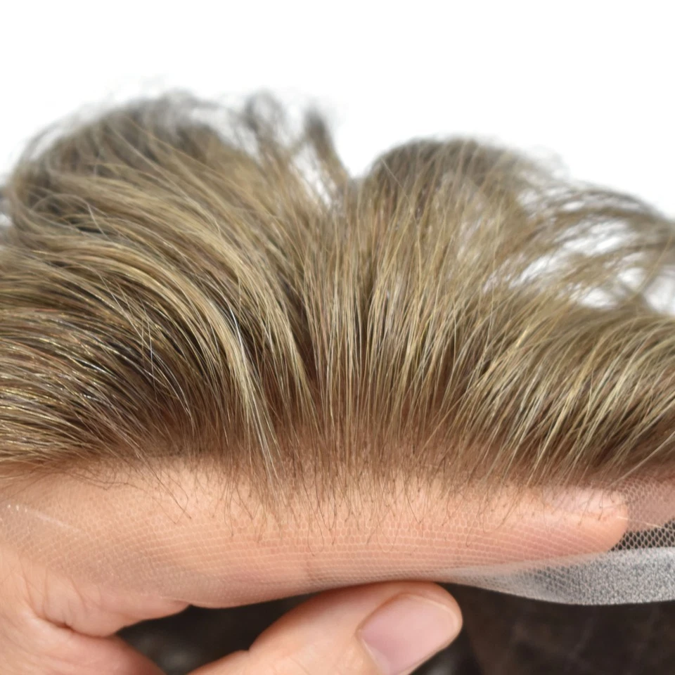 Peluca de encaje suizo Toupee sistema de cabello humano de encaje francés completo para hombre Foto 2 de 4