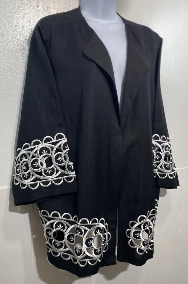 Chaqueta artística portátil Bob Mackie para mujer 2XL bordada frente abierto boho manga 3/4 Foto 3 de 4