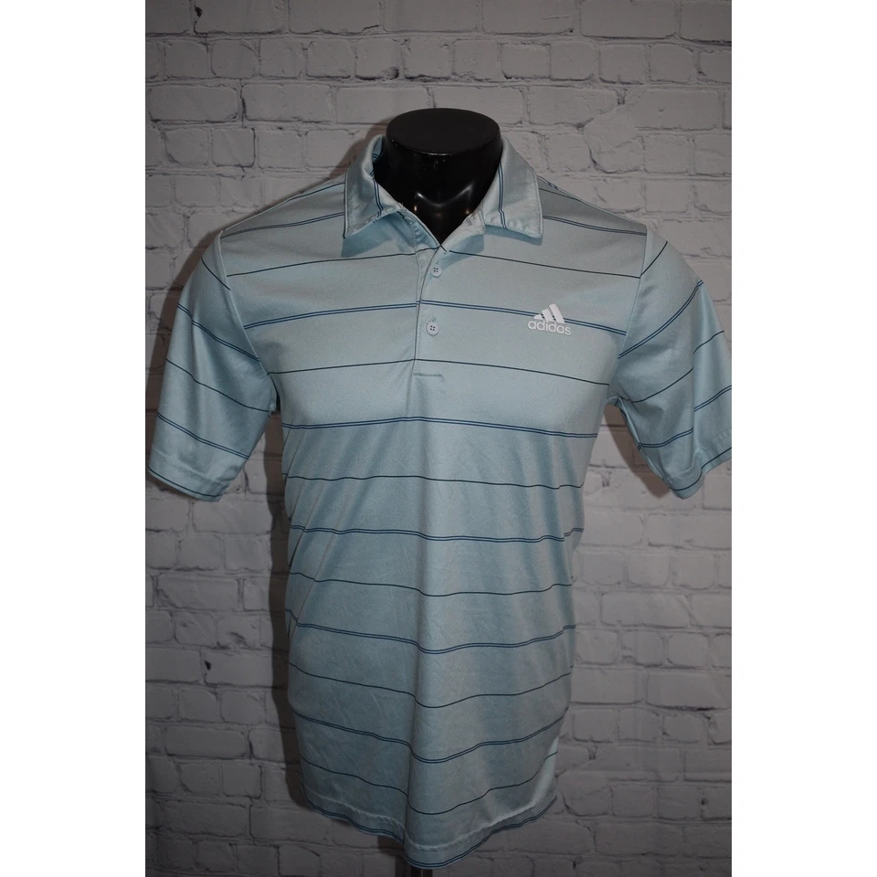 Camisa polo de golf Adidas para hombre talla pequeña poliéster rendimiento rayas azules Foto 2 de 4