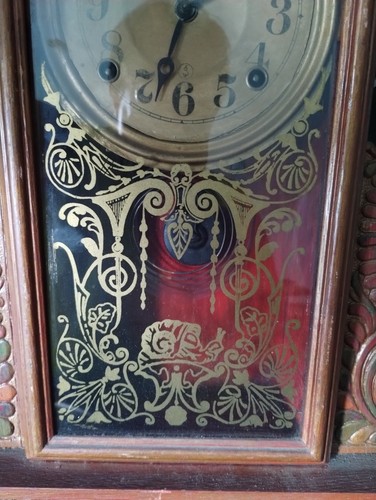 Antico orologio pan di zenzero Ingraham "Lumaca" dipinto a mano arte popolare incredibile!!!! - Foto 6 di 19