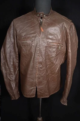 Veste En Cuir Marron Foncé Vintage 1960's Brook's Taille Large En Excellent État - Photo 1/4