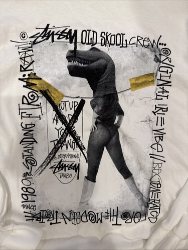 Stussy Old School Crew Dinosaur Shirt Streetwear Men's Medium Long Sleeve NEW - Picture 3 of 3