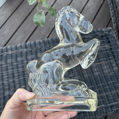 Glass Horse Bookend Clear Figurine Rearing H7.75" Thick Bubbles Vintage EUC - Picture 5 of 10