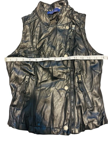 Miley Cyrus Faux Leather Motorcycle Vest Pleather Black Biker SZ S Y2K Junior - Picture 9 of 10