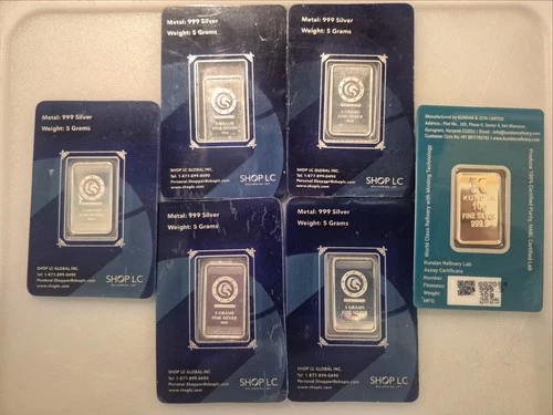 Shop LC & Kundan 999 Silver Bars 5 -5g & 1-10g Lot 35g Total 2025 Bullion