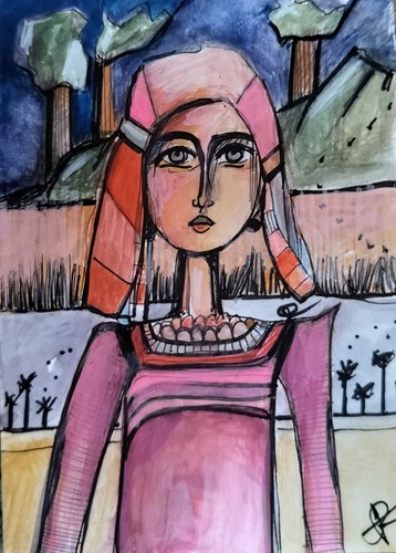 ACEO Original Painting Surreal Abstract nature Pop Jess Russell