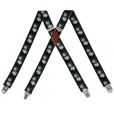 X-Back Suspender for Men with 4 Swivel Hooks, 1.4 Inch Wide Black Daisies