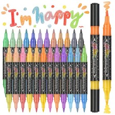 48 Colors Duo Glitter Brush Markers, 24 Pack Water-based Ink Glitter Pens, Me...
