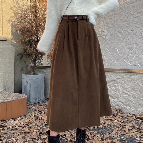 Seasonal Women Pleated A Line Corduroy Skirt Featuring a Matching Belt - Picture 19 of 40