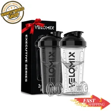 VELOMIX 28 oz Protein Shaker Bottles for Protein Mixes, 2x Wire Whisk, 2 Pack