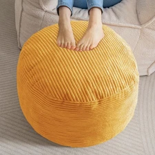 Round Pouf Ottoman, Corduroy Poufs with Foam Chunk Filling, Furry and Fluffy ...