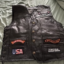 Diamond Plate  Rock Design Genuine Buffalo Leather Biker Vest With Patches