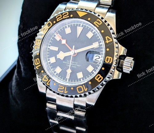 Full Automatic Diver GMT NH34 Mod Watch 40mm YellowBlack Waffle Sapphire Oyster - Picture 3 of 8