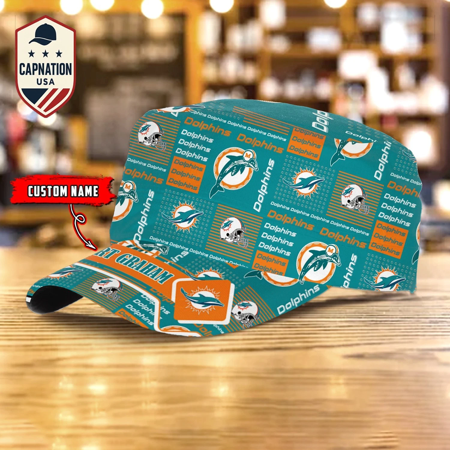 Miami-Dolphins Custom Military Cap N-F-L Flat Cap Baseball Cap Gift For Men