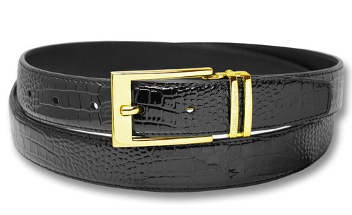 Cinturón de cuero Biagio Croc en relieve NEGRO para hombre hebilla tono dorado talla 34 - Imagen 1 de 2
