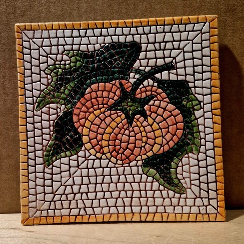 Vintage Pier 1 Hand Painted Tomato Mosaic Tile from Italy Trivet Footed 6"x6" - Picture 5 of 5