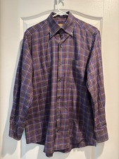 Paul Stuart Italy Shirt Mens M Plaid Check Button Up Long Sleeve