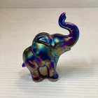 Fenton Blue Carnival Glass Elephant Figurine 3” x 3.75” Pre-Owner No Chips