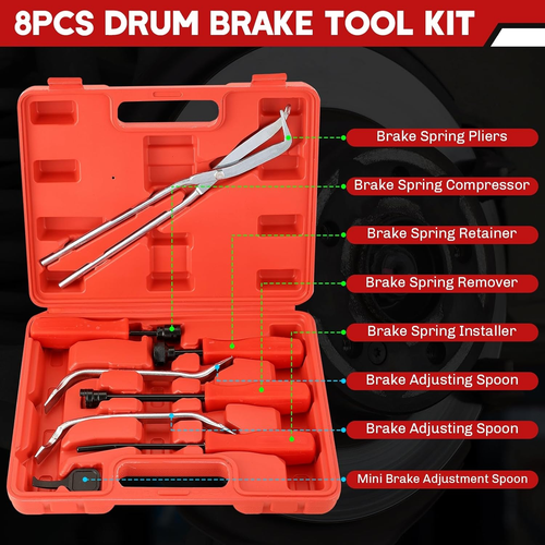 8PCS Kit Attrezzi Freno a Tamburo Cucchiaio Set con Pinze a Molla Regolazione Installatore Strumenti - Foto 6 di 6