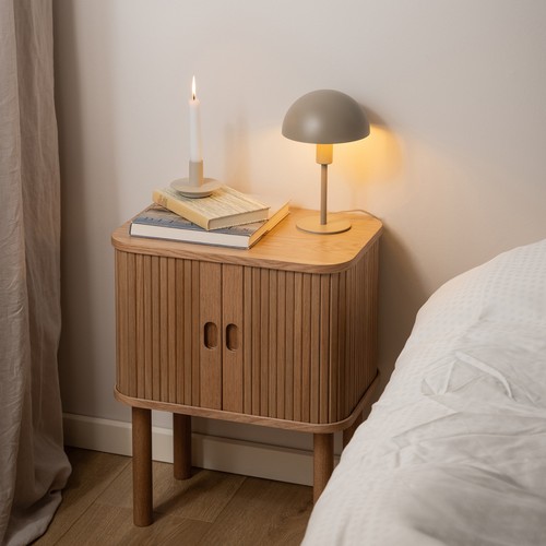 Modern Oak Bedside Table with Tambour Door & Slatted Front - Compact - Picture 5 of 7
