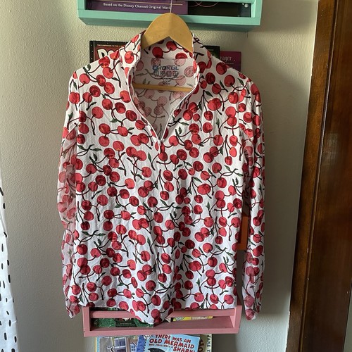 IBKUL Long Sleeve 1/4 Zip Mock Neck Top in cherries Size Medium
