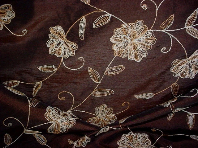 10-1/2Y KRAVET ESPRESSO PARLOR TAUPE EMBROIDERED FAUX SILK UPHOLSTERY FABRIC - Image 2 of 4