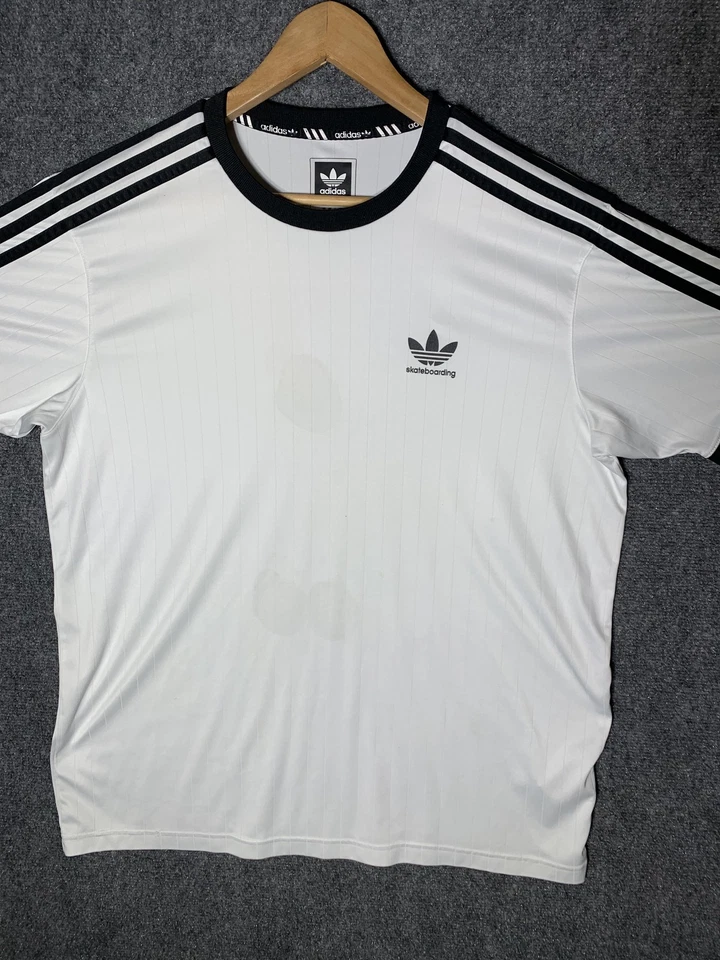 Adidas скейтбординга рубашка мужская XL белый черный 3 полоски трилистник кольцо AY8747 - Изображение 2 из 4