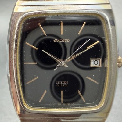 Citizen Exceed Watch Men 31mm Black Dial Gold Tone Date 4-797221