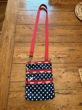 LeSportsac Blue Red Polka Dot Triple Zip Crossbody Bag Adjustable Strap 9x7 EUC